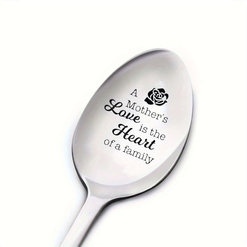 1pc Engraved Stainless Steel Spoon with Rose Design  A Mother's Love is the Heart of a Family