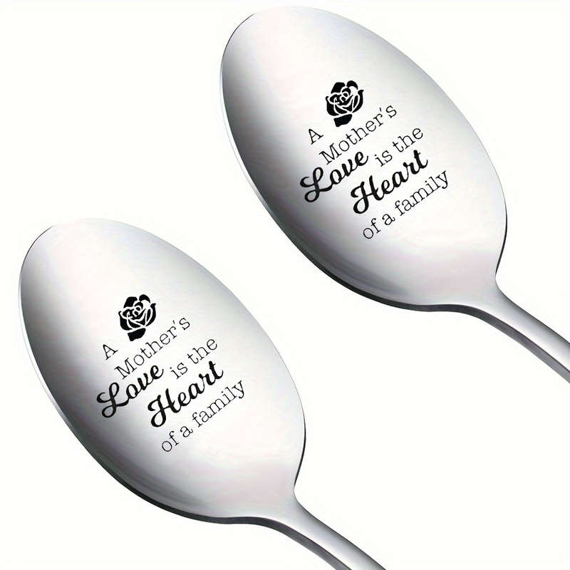 1pc Engraved Stainless Steel Spoon with Rose Design  A Mother's Love is the Heart of a Family