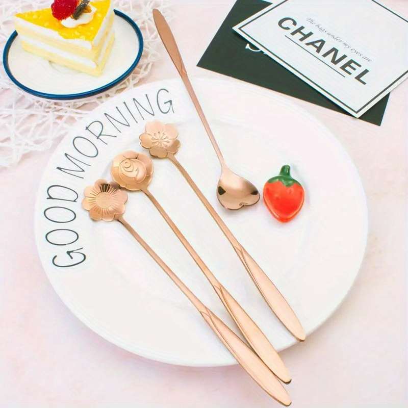 4pcs Premium Flower-Shaped Tea Spoon Set Durable Stainless Steel Construction Ergonomic Desi