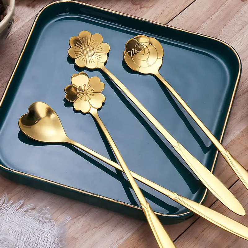 4pcs Premium Flower-Shaped Tea Spoon Set Durable Stainless Steel Construction Ergonomic Desi