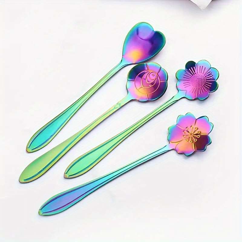 4pcs Premium Flower-Shaped Tea Spoon Set Durable Stainless Steel Construction Ergonomic Desi