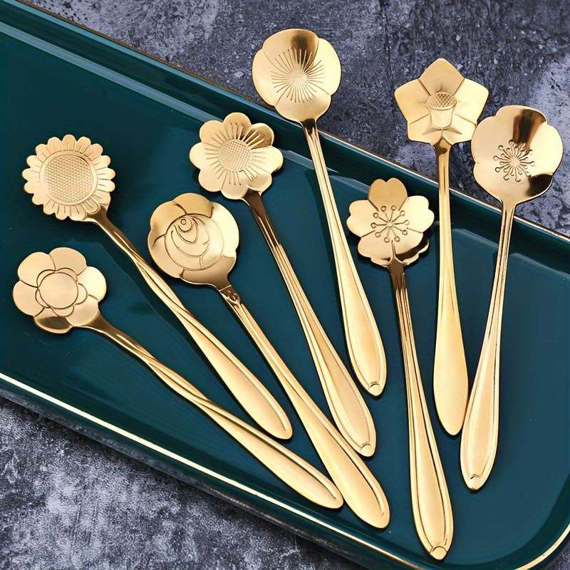 4pcs Premium Flower-Shaped Tea Spoon Set Durable Stainless Steel Construction Ergonomic Desi