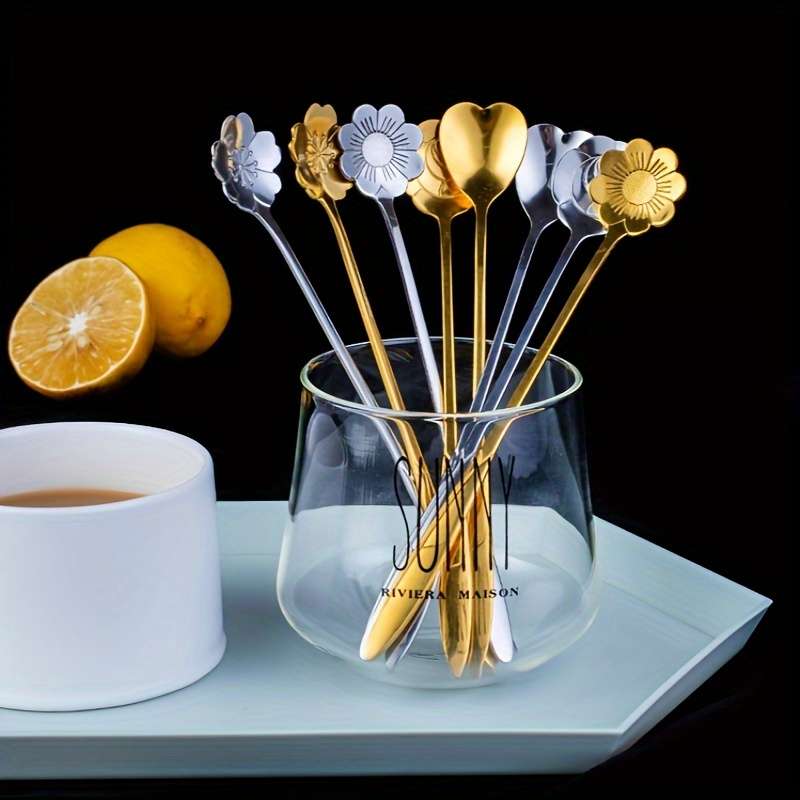 4pcs Premium Flower-Shaped Tea Spoon Set Durable Stainless Steel Construction Ergonomic Desi