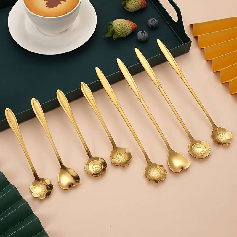 4pcs Premium Flower-Shaped Tea Spoon Set Durable Stainless Steel Construction Ergonomic Desi