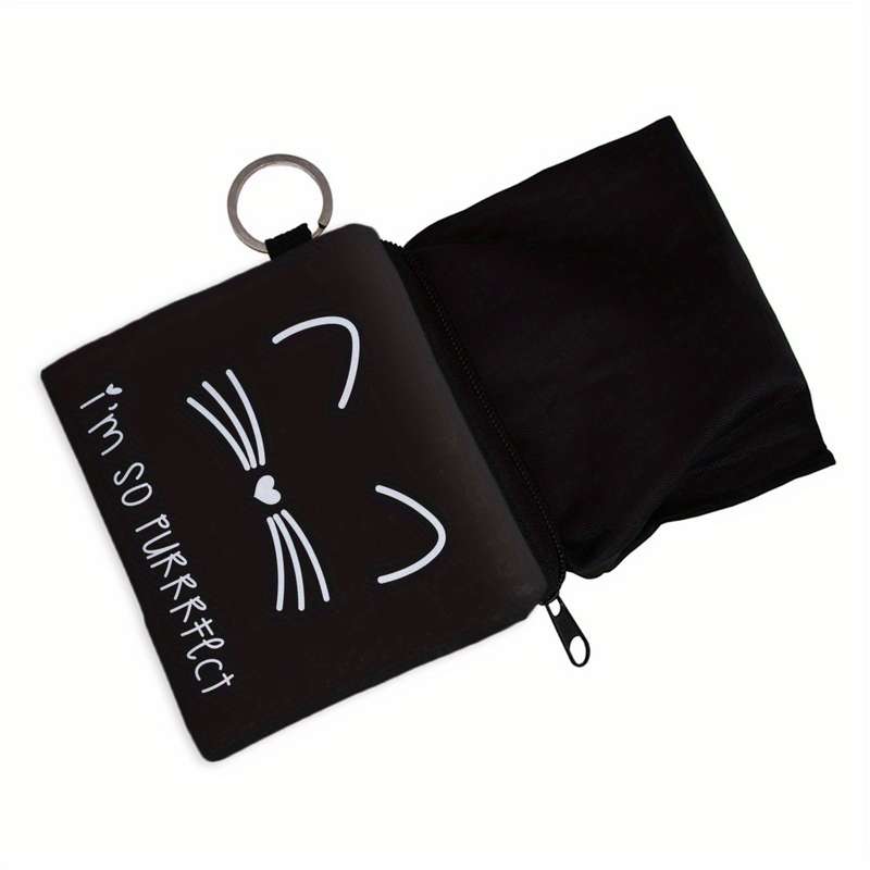 1pc Ladies' Portable Polyester Coin Purse with Digital Print of a Black Cat Multifunctional Key An