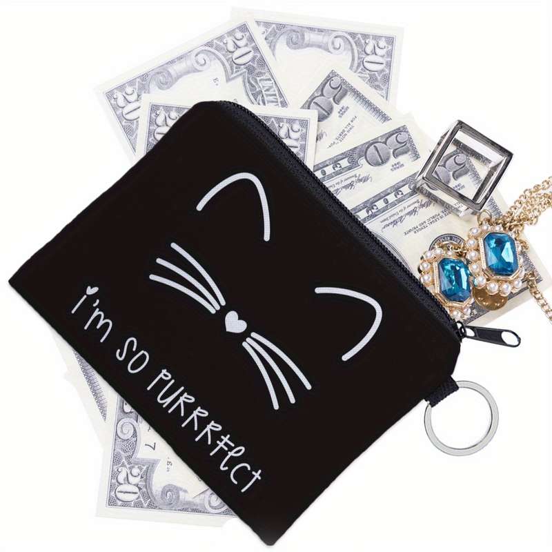 1pc Ladies' Portable Polyester Coin Purse with Digital Print of a Black Cat Multifunctional Key An
