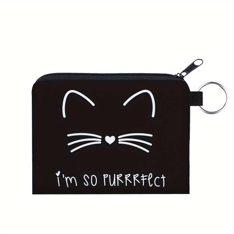 1pc Ladies' Portable Polyester Coin Purse with Digital Print of a Black Cat Multifunctional Key An