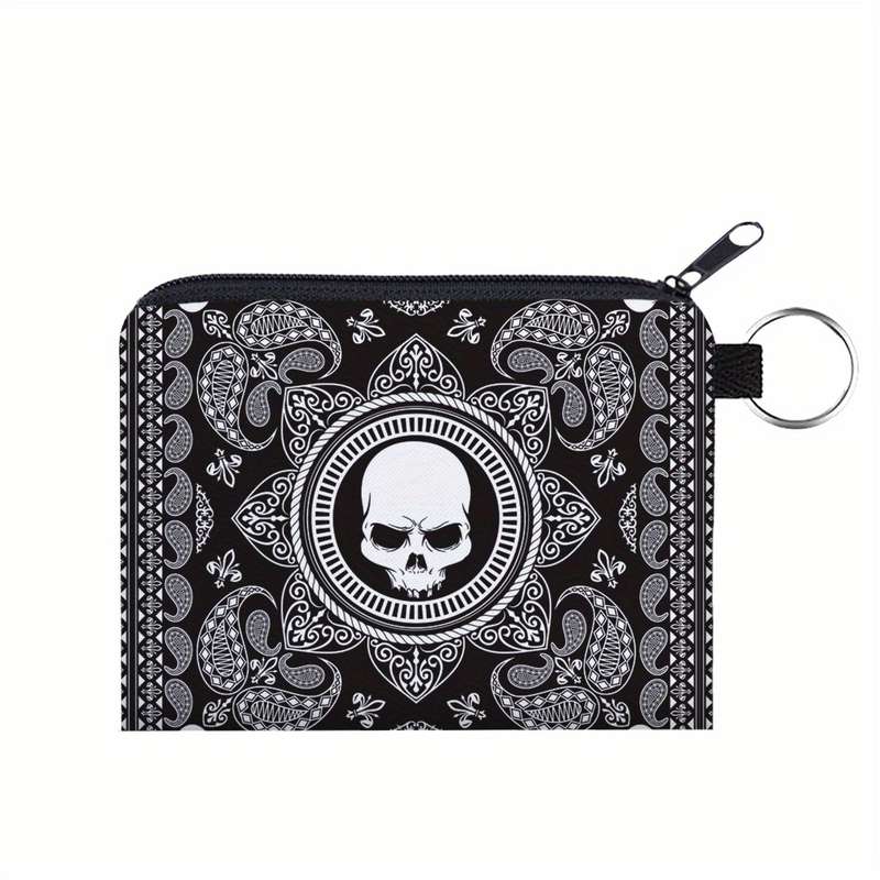 1pc Women'S Polyester Portable Coin Purse with Digital Print Black Transforming Bug and Skull Patte