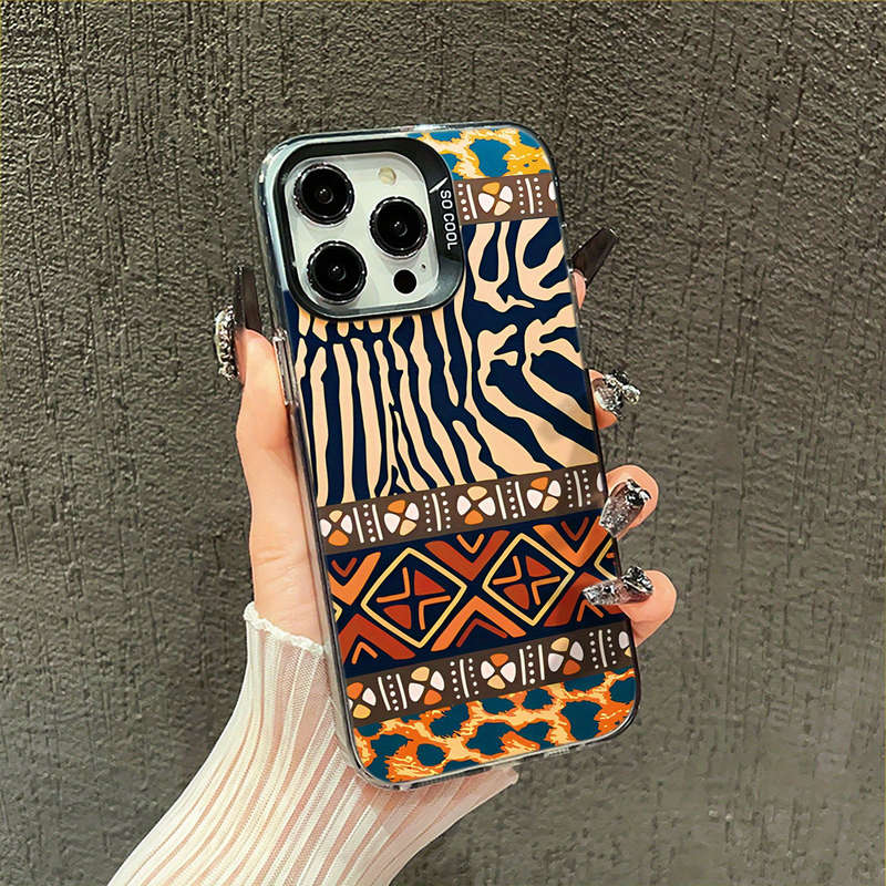 1Pc Black For iPhone 15 Pro Max African Tribal Pattern Phone Case