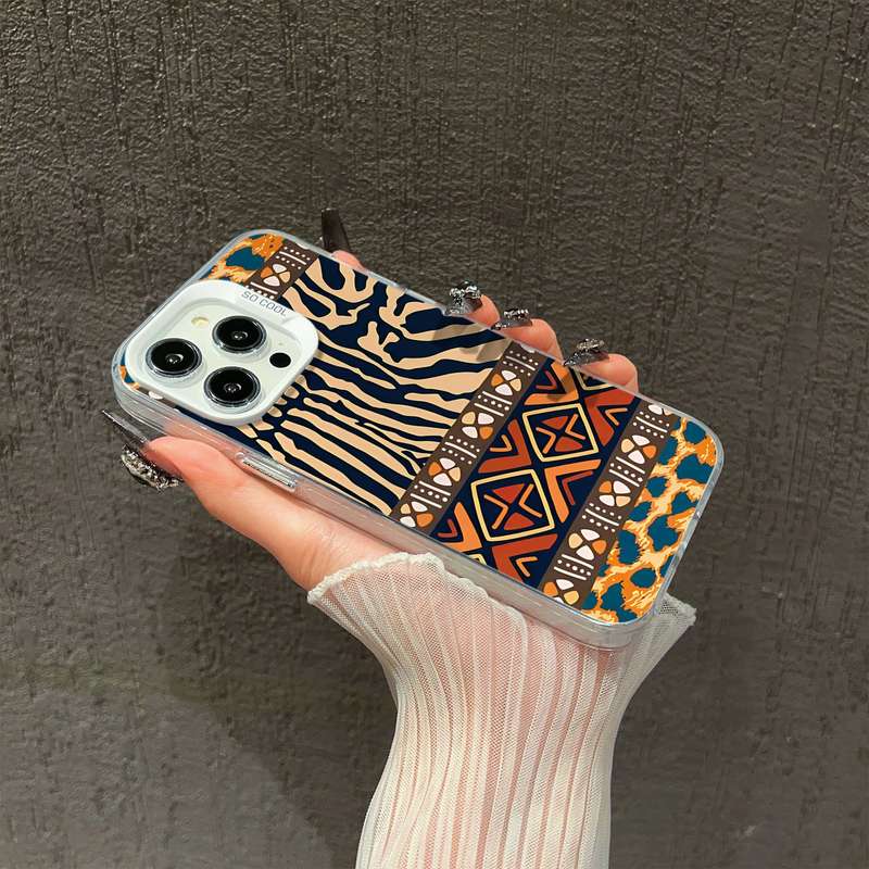 1Pc Black For iPhone 15 Pro Max African Tribal Pattern Phone Case