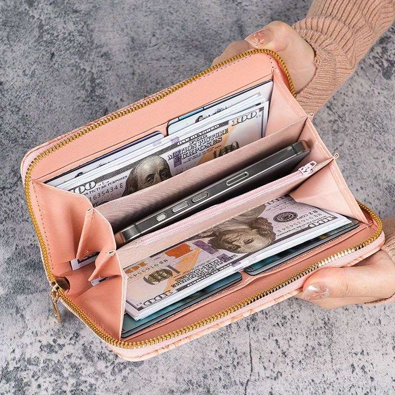 1pc Women'S Long Wallet 2024 New Korean Fashion Style Faux Leather with Wristlet Tribal Embossed