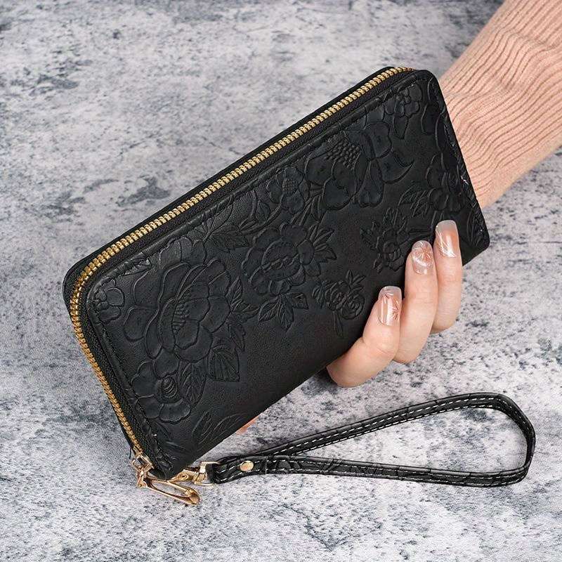 1pc Women'S Long Wallet 2024 New Korean Fashion Style Faux Leather with Wristlet Tribal Embossed