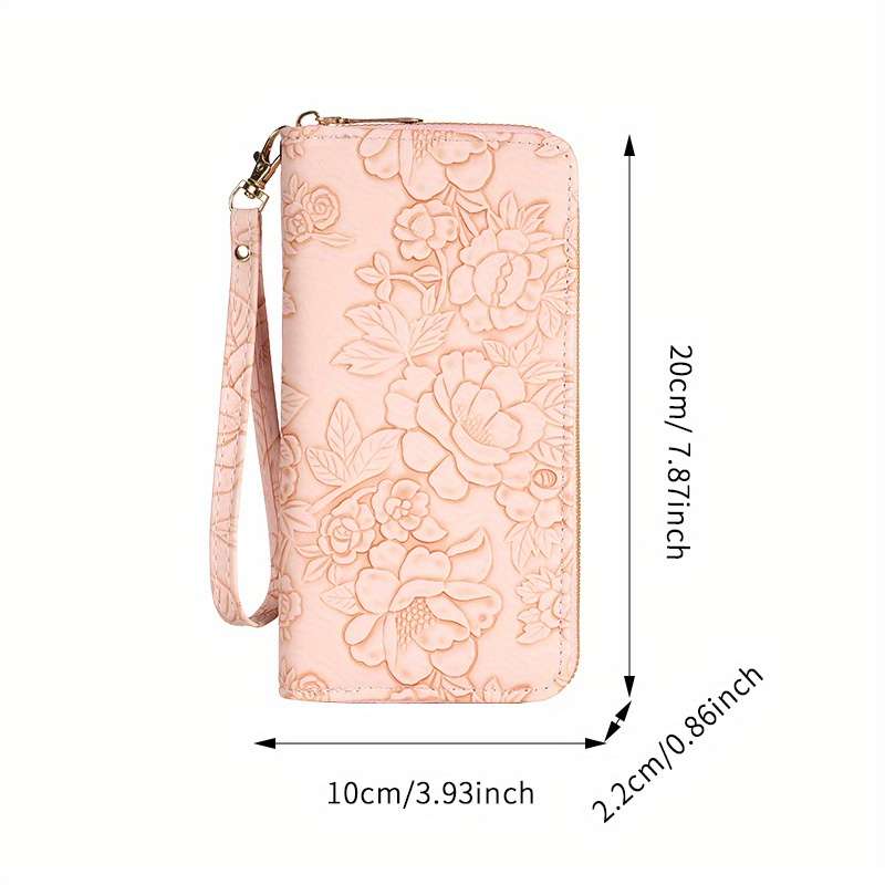 1pc Women'S Long Wallet 2024 New Korean Fashion Style Faux Leather with Wristlet Tribal Embossed