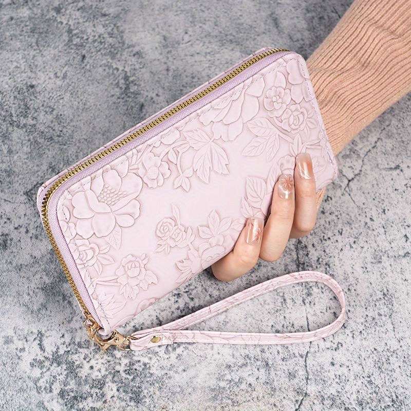 1pc Women'S Long Wallet 2024 New Korean Fashion Style Faux Leather with Wristlet Tribal Embossed
