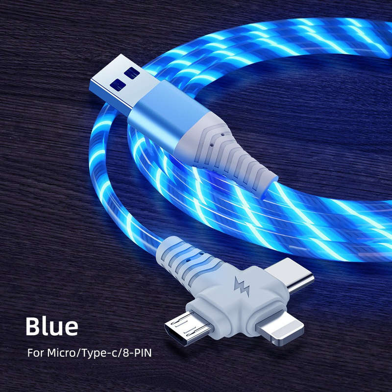 1pc 100cm Light Up USB for iPhone Fast Charging Cable LED Charging Cord USB A Flowing Cord 3I