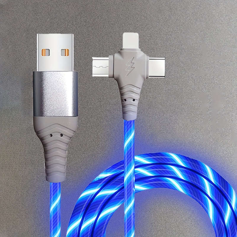 1pc 100cm Light Up USB for iPhone Fast Charging Cable LED Charging Cord USB A Flowing Cord 3I