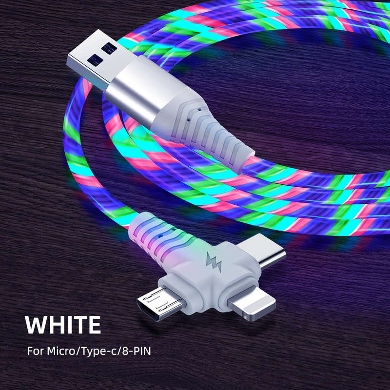 1pc 100cm Light Up USB for iPhone Fast Charging Cable LED Charging Cord USB A Flowing Cord 3I
