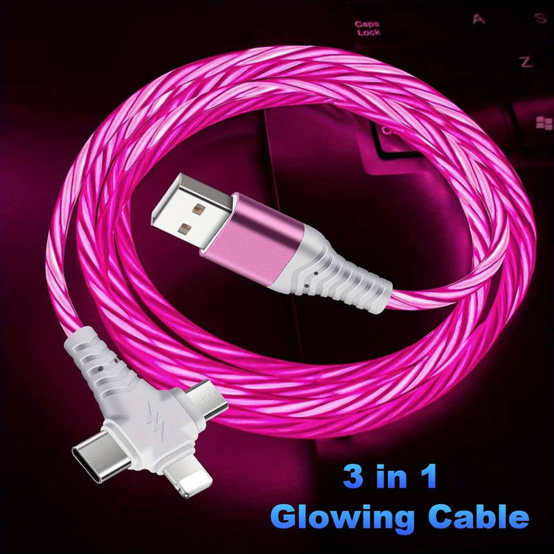 1pc 100cm Light Up USB for iPhone Fast Charging Cable LED Charging Cord USB A Flowing Cord 3I