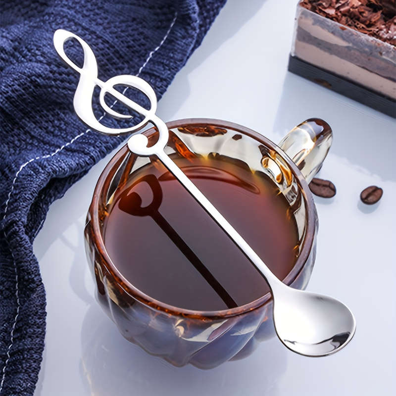 1pc Elegant Stainless Steel Coffee Dessert Spoon with Creative Music Note Design Ideal for