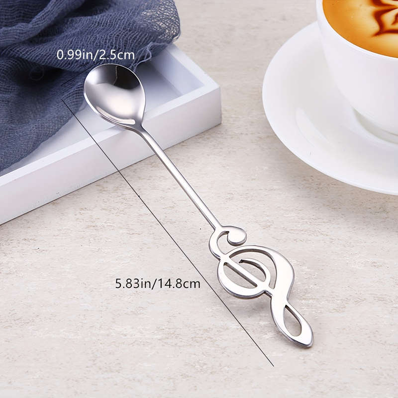 1pc Elegant Stainless Steel Coffee Dessert Spoon with Creative Music Note Design Ideal for