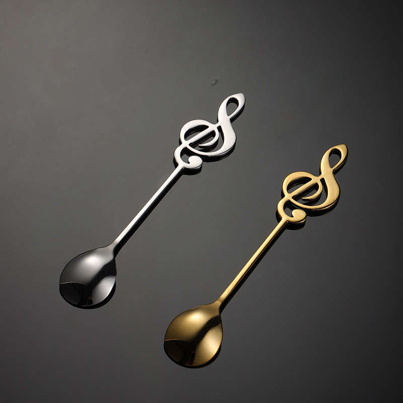1pc Elegant Stainless Steel Coffee Dessert Spoon with Creative Music Note Design Ideal for
