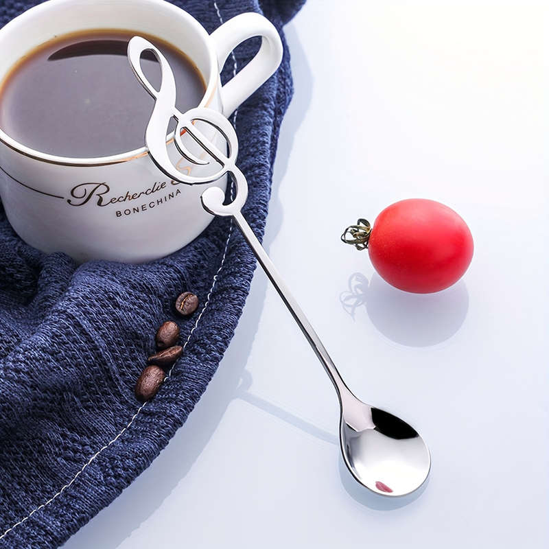 1pc Elegant Stainless Steel Coffee Dessert Spoon with Creative Music Note Design Ideal for