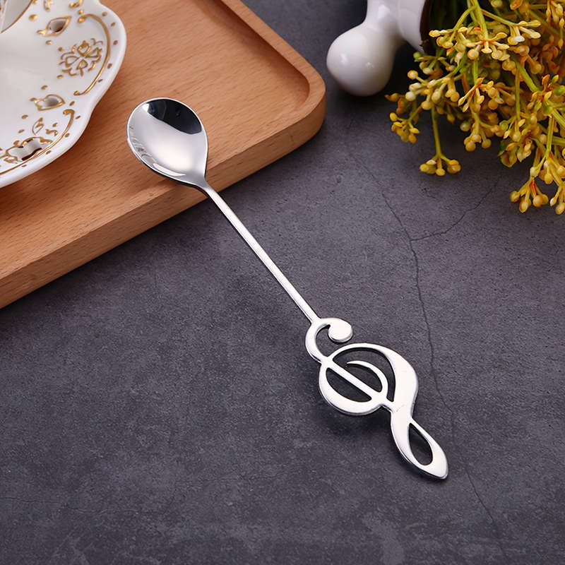 1pc Elegant Stainless Steel Coffee Dessert Spoon with Creative Music Note Design Ideal for