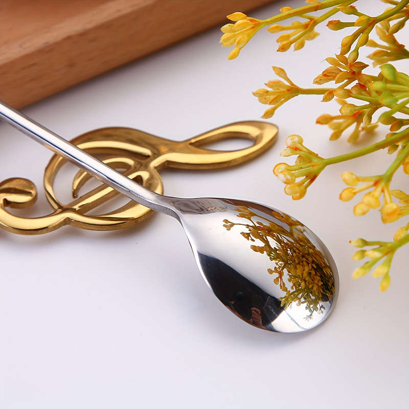 1pc Elegant Stainless Steel Coffee Dessert Spoon with Creative Music Note Design Ideal for