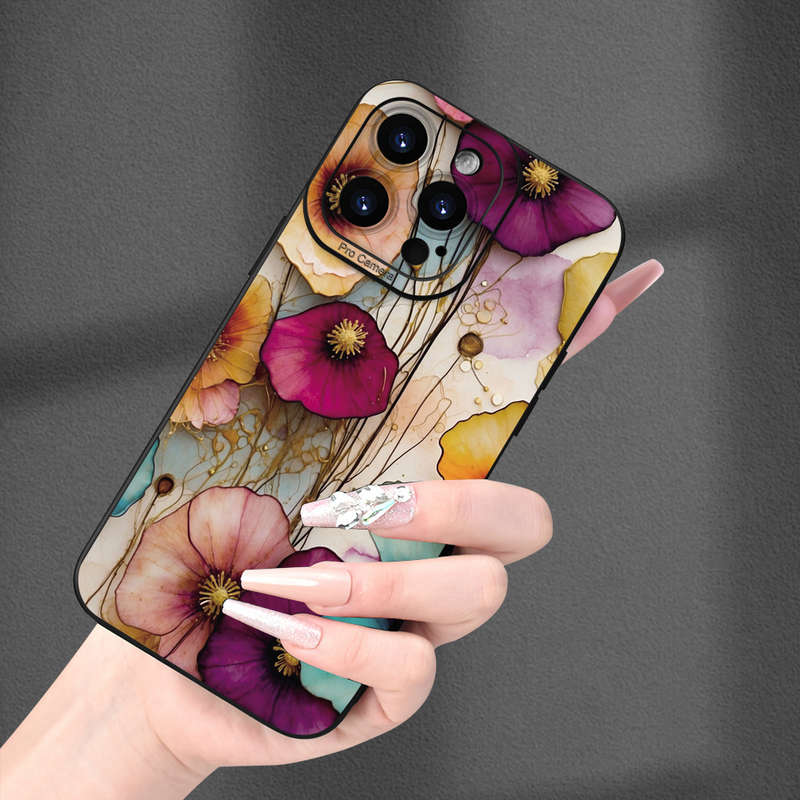 1Pc Black For iPhone SE Retro Flower Phone Case