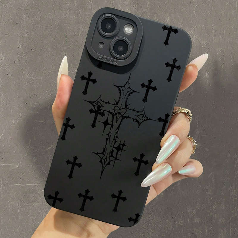 1Pc Black For iPhone 12 Black Crosses Pattern Phone Case