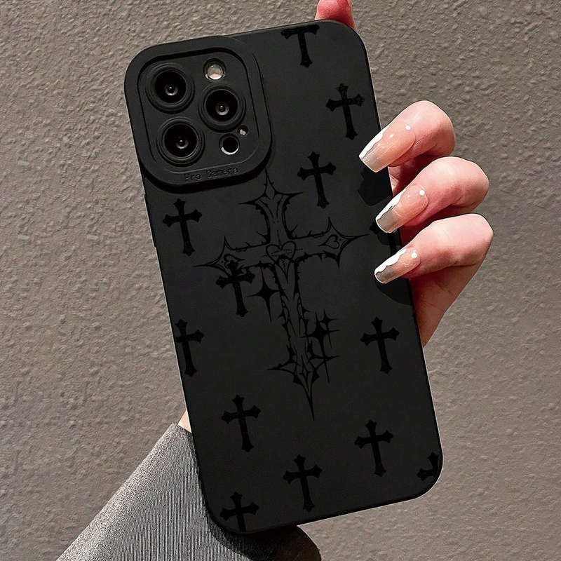 1Pc Black For iPhone 12 Black Crosses Pattern Phone Case