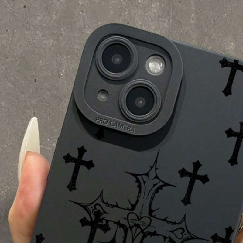 1Pc Black For iPhone 12 Black Crosses Pattern Phone Case