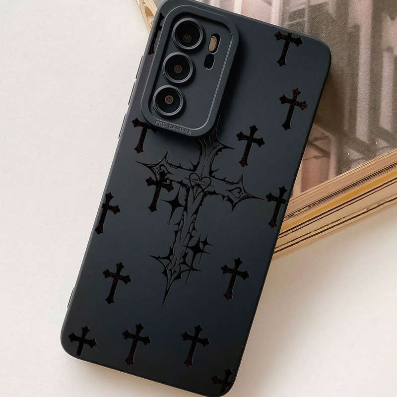 1Pc Black For iPhone 12 Black Crosses Pattern Phone Case