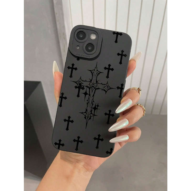 1Pc Black For iPhone 12 Black Crosses Pattern Phone Case