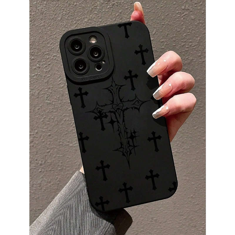 1Pc Black For iPhone 12 Black Crosses Pattern Phone Case