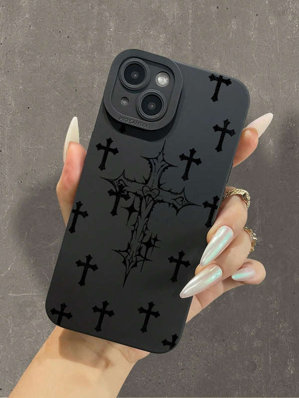 1Pc Black For iPhone 12 Black Crosses Pattern Phone Case