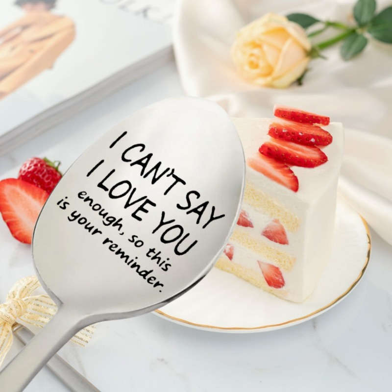 1pc 2.54 cmI Can't Say I Love You  Engraved Stainless Steel Spoon Ideal for Coffee Espresso