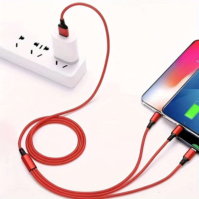 1pc 3-In-1 Charging Cable Portable And Compatible with Ios Type C And Micro USB Ports.
