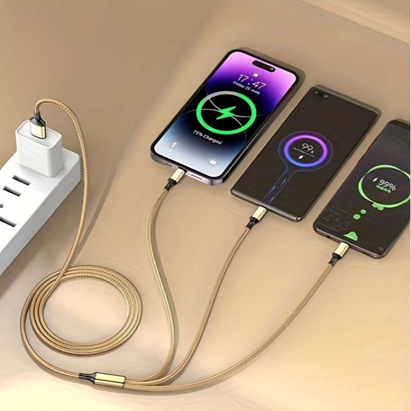 1pc 3-In-1 Charging Cable Portable And Compatible with Ios Type C And Micro USB Ports.