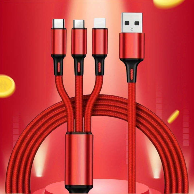 1pc 3-In-1 Charging Cable Portable And Compatible with Ios Type C And Micro USB Ports.