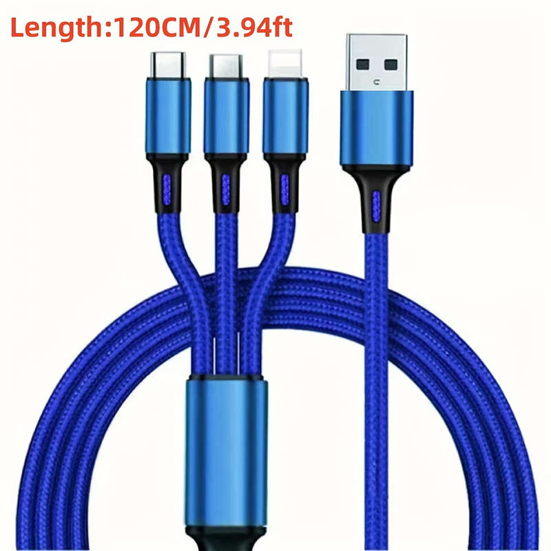 1pc 3-In-1 Charging Cable Portable And Compatible with Ios Type C And Micro USB Ports.
