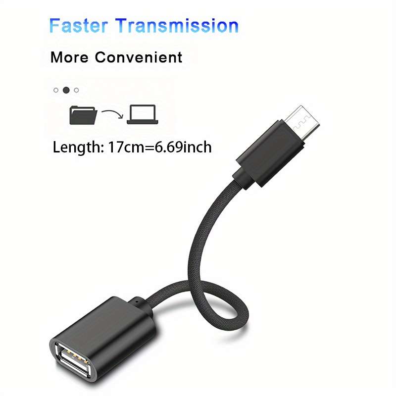 1pc Nylon Braided USB to Type-C Cable OTG Adapter for Data Transfer Power Output Input 0-5W
