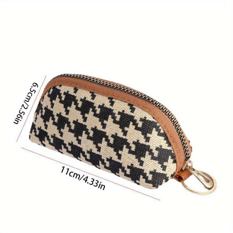 1pc Elegant Canvas Long Style Wallet Portable Printing Houndstooth Zipper Purse with Credit Card C