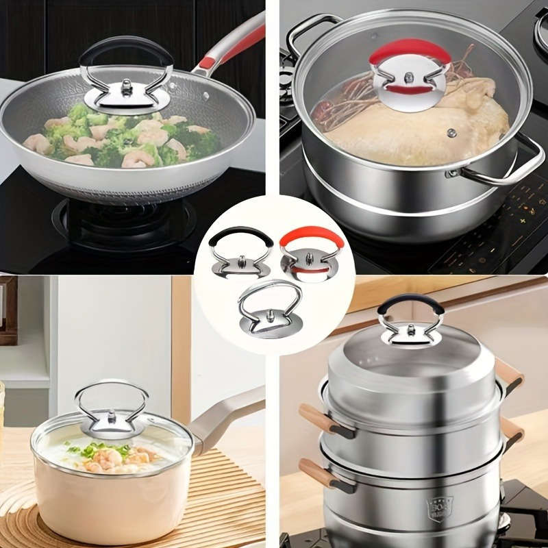 2pcs Stainless Steel Pot Lid Handle Set with Silicone Heat-Resistant Grip and Installation Scre
