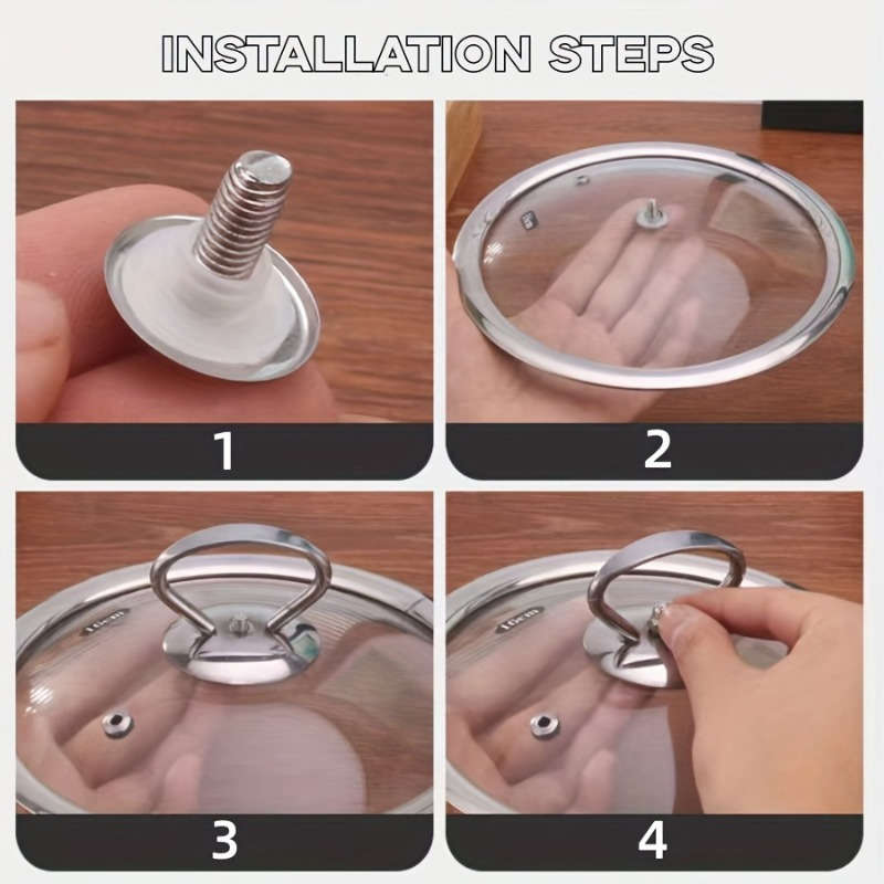 2pcs Stainless Steel Pot Lid Handle Set with Silicone Heat-Resistant Grip and Installation Scre