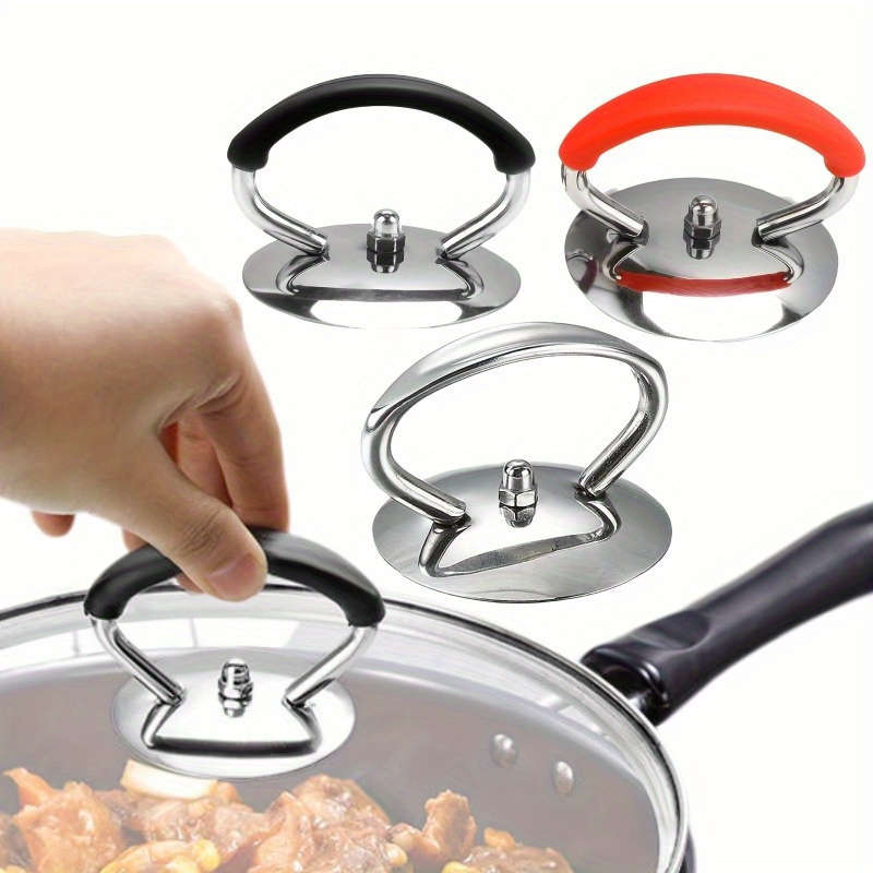 2pcs Stainless Steel Pot Lid Handle Set with Silicone Heat-Resistant Grip and Installation Scre