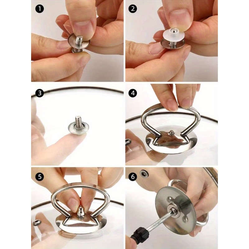 2pcs Stainless Steel Pot Lid Handle Set with Silicone Heat-Resistant Grip and Installation Scre