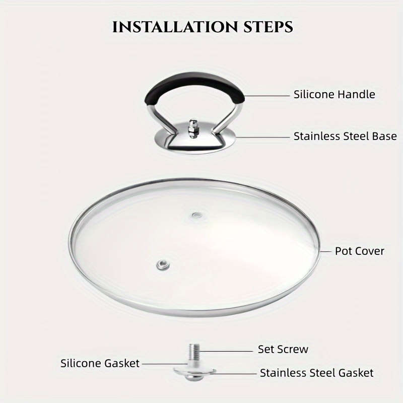 2pcs Stainless Steel Pot Lid Handle Set with Silicone Heat-Resistant Grip and Installation Scre