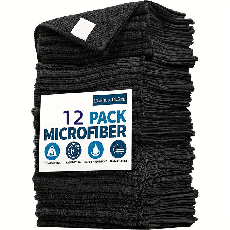 12 Pack Super-Absorbent Microfiber Cleaning Towels Scratch-Free Fast-Drying Dishwashing Clot