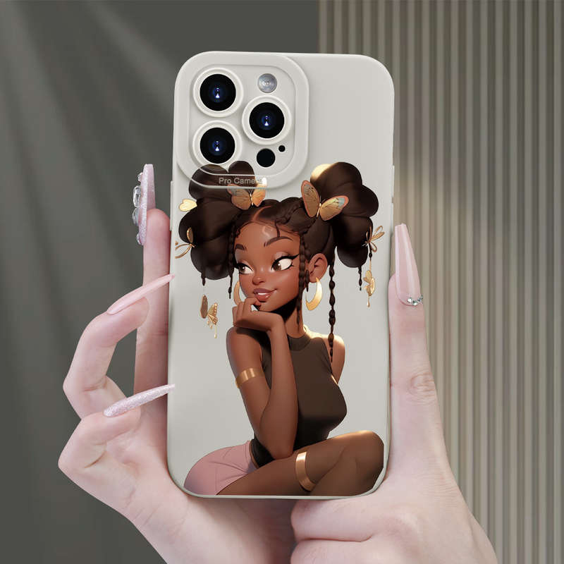 1Pc White For iPhone XR African Girl Print Phone Case